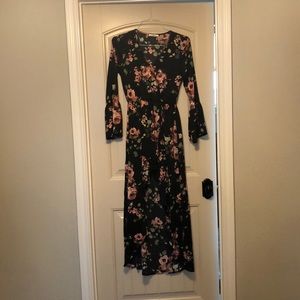 Black high-low floral print dress